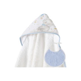 Capa de baño y babero. Blanco y Azul . Elefante con cometa